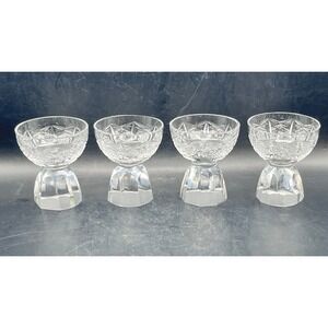 Vtg Set Of 4 EAPG Pedestal Crystal Open Salt Cellars Cordial Glasses-2.25"